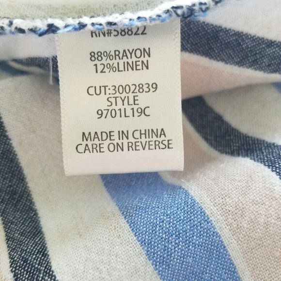 Max Studio Womens M Skirt Midi Hi Lo Linen Blend Stripe Boho Lagenlook Nautical - Picture 5 of 8